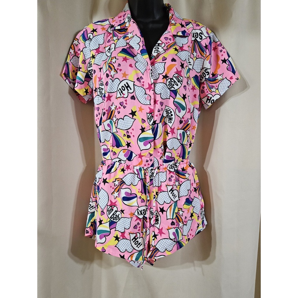 Victoria's Secret Pink Rainbow Heart Print Short Pajama Romper